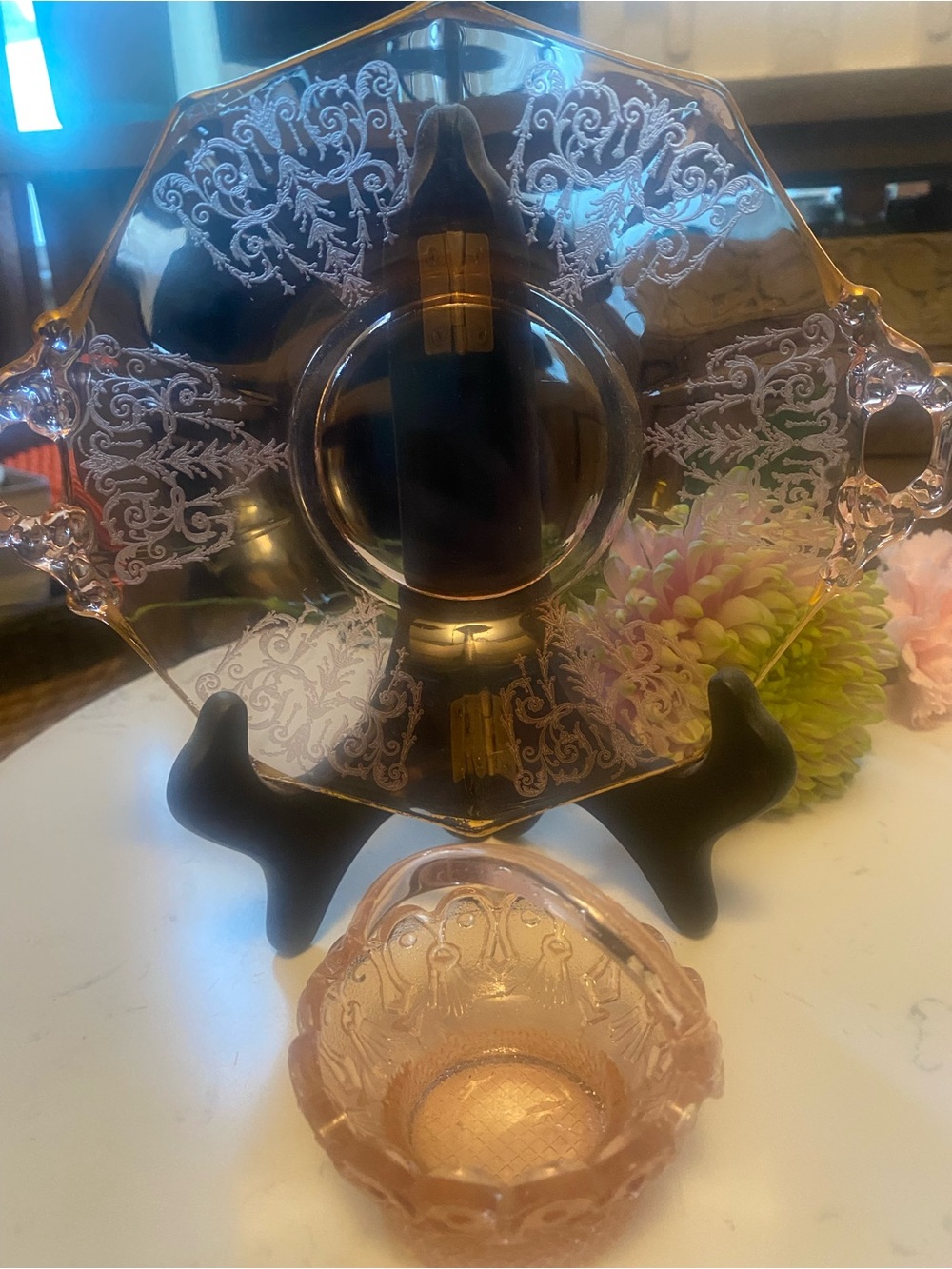 Vintage Pink Glass Decorative Basket and Dish 🌸